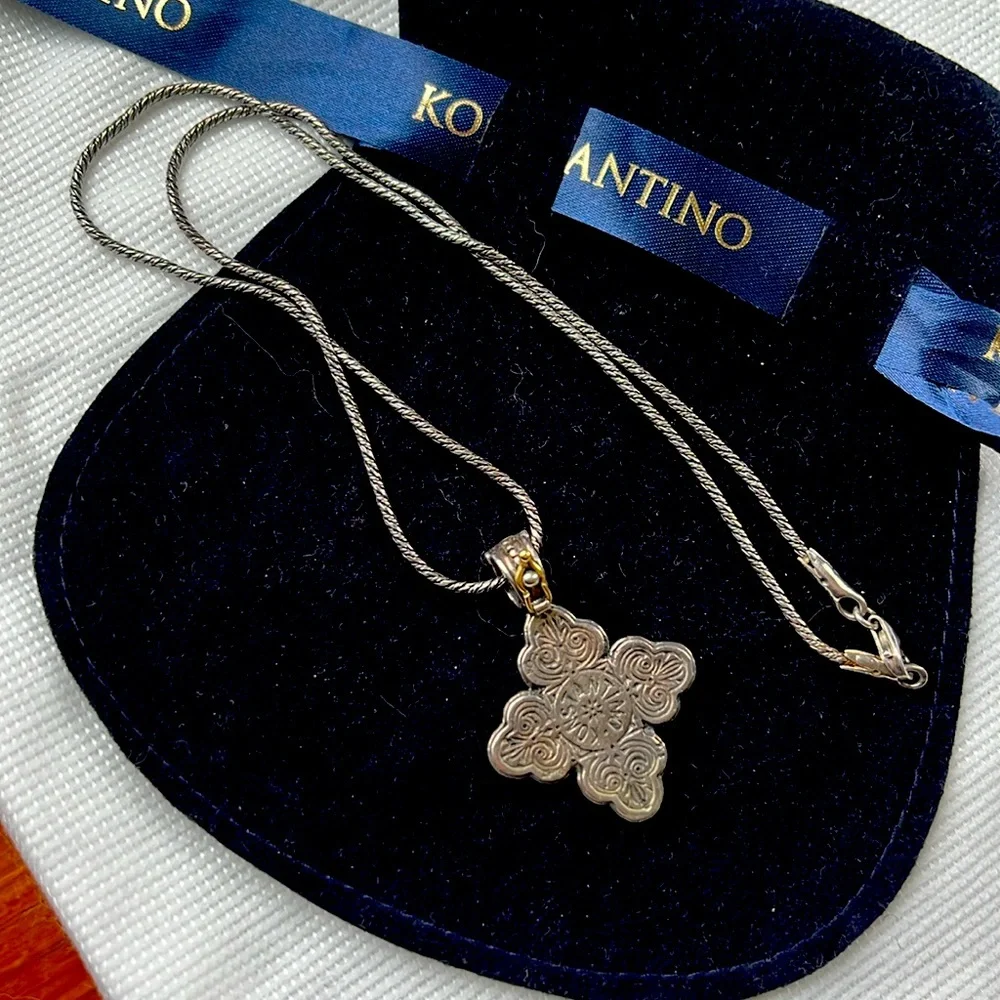 Konstantino Silver and Gold Cross Pendant Necklace - Picture 3 of 8